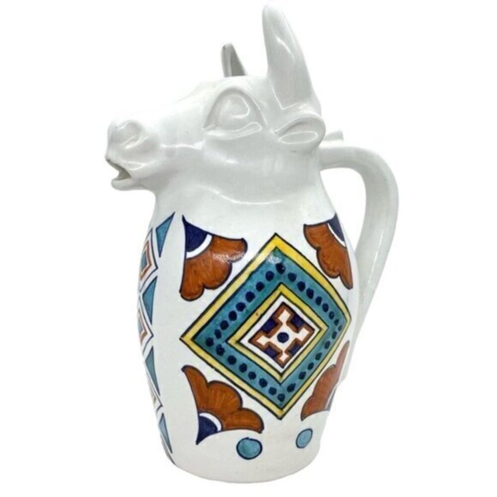 Italian Hand Painted Ceramic Bull Pitcher Michael Corzine